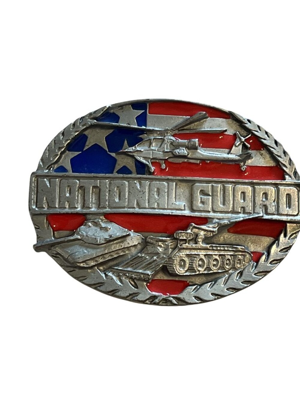 Vintage National Guard Enamel Belt Buckle 3" Americana Military Army Air Force
